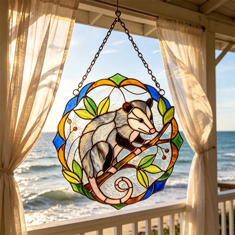 Opossum Glass Suncatcher