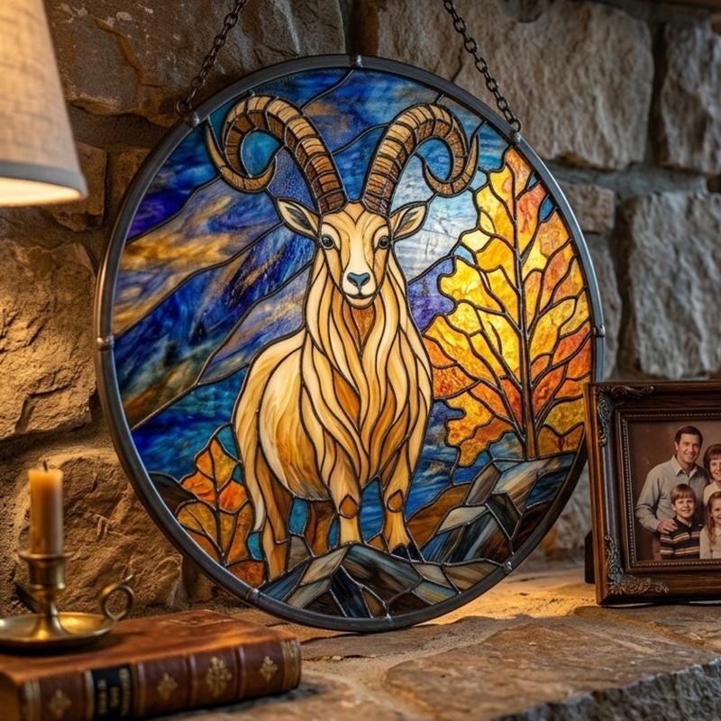 Mountain Ram Glass Suncatcher