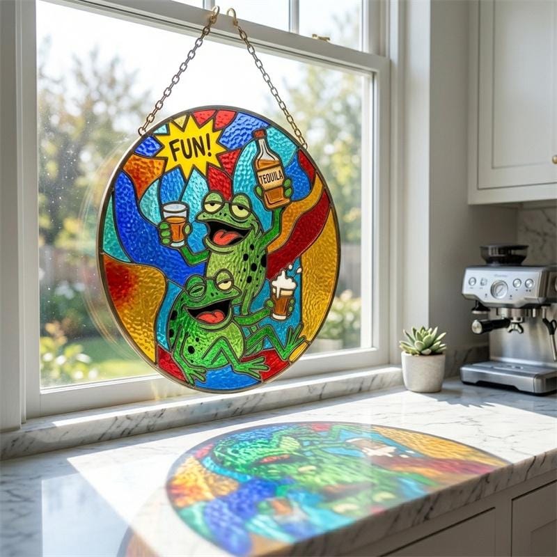 Tequila Party Frog Glass Suncatcher