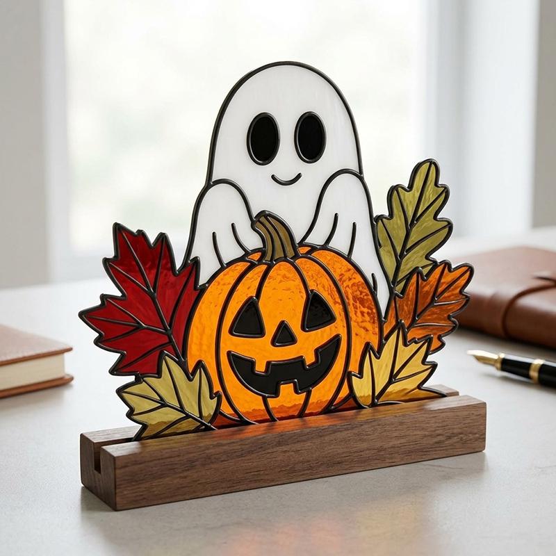 Ghost and Pumpkin Glass Decor