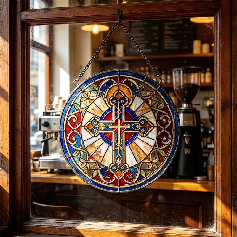 Christian Cross Glass Suncatcher