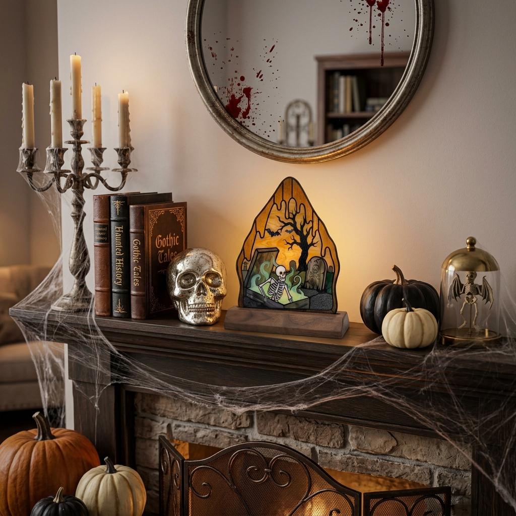 Coffin Skeleton Glass Decor