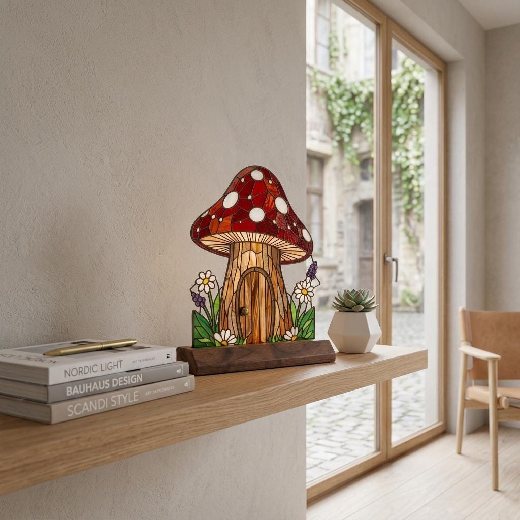 Mushroom Fairy House Glass Decor