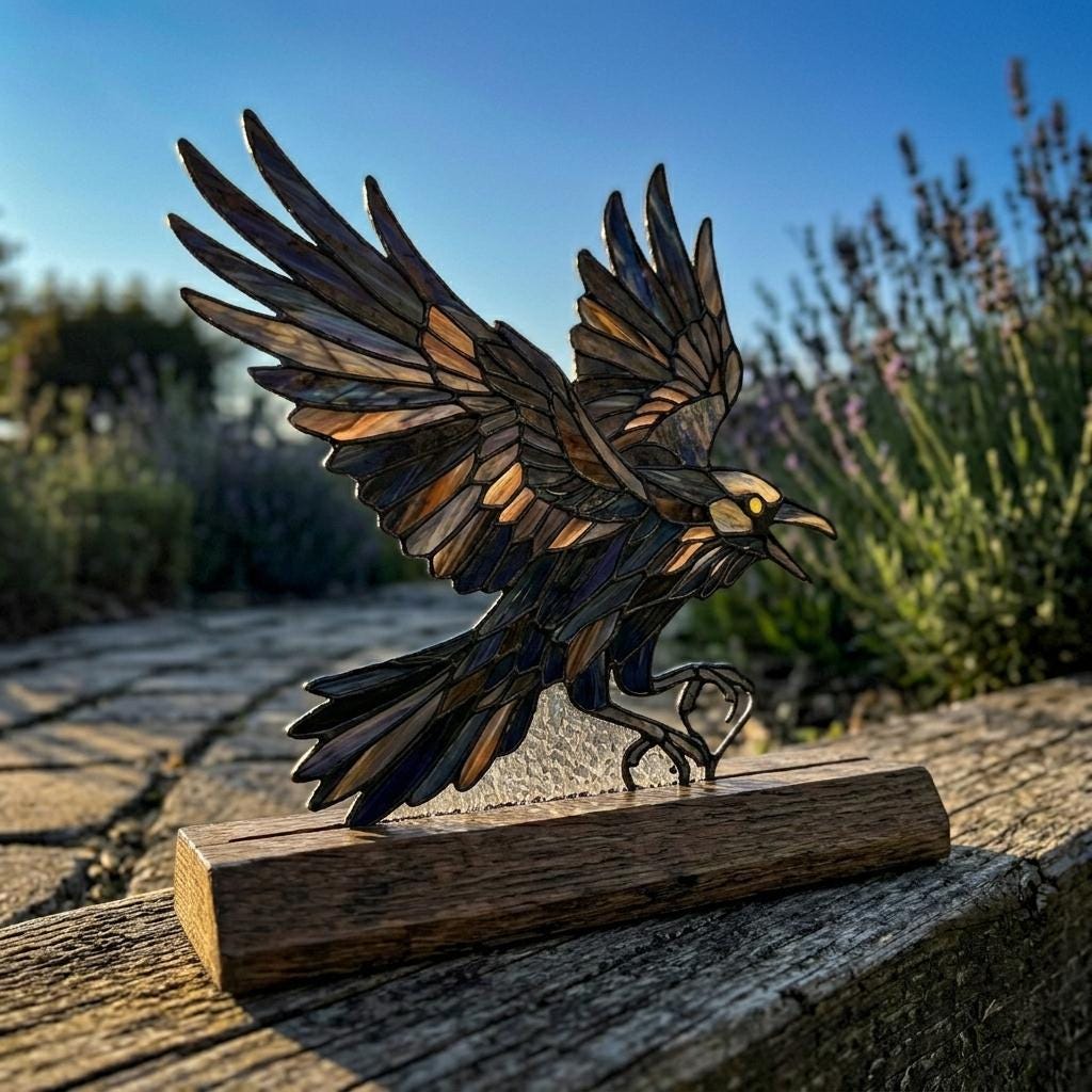 Flying Crow Glass Decor