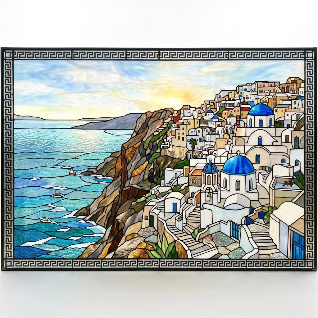 Santorini Glass Suncatcher
