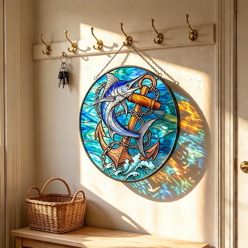 Marlin and Anchor Glass Suncatcher
