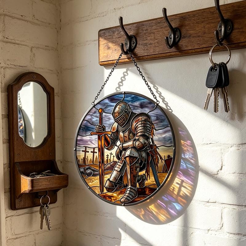 Medieval Knight Glass Suncatcher