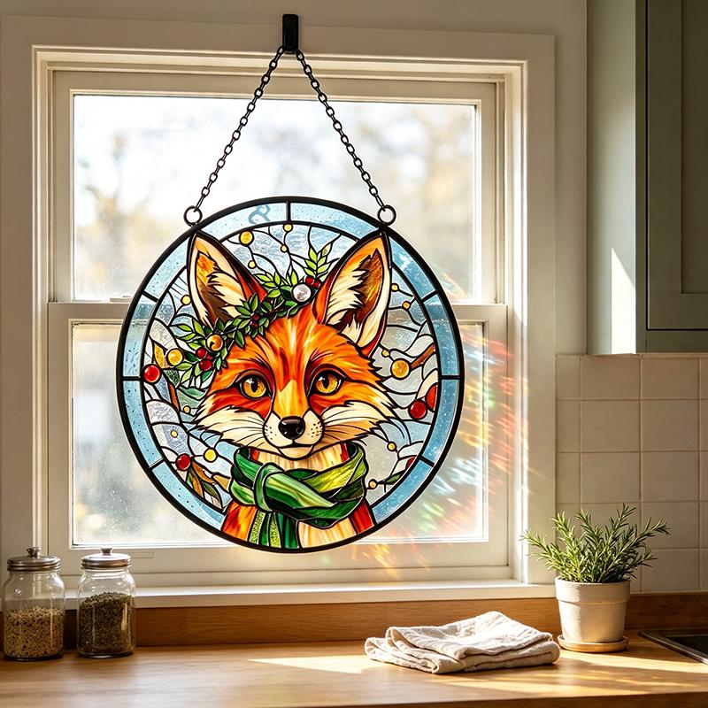 Christmas Fox Glass Suncatcher