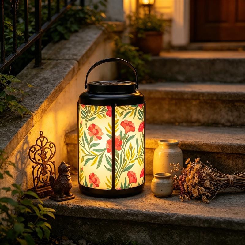 Floral Print Solar LED Lantern