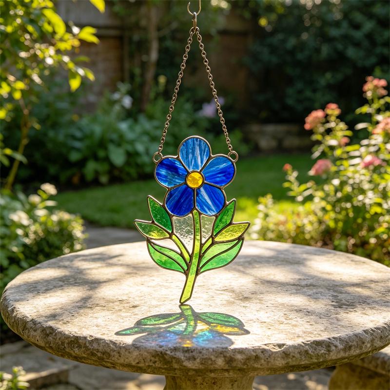 Blue Flower Glass Suncatcher