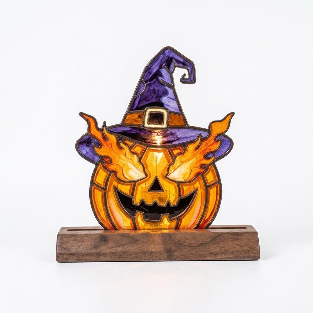 Witch Hat Pumpkin Glass Decor