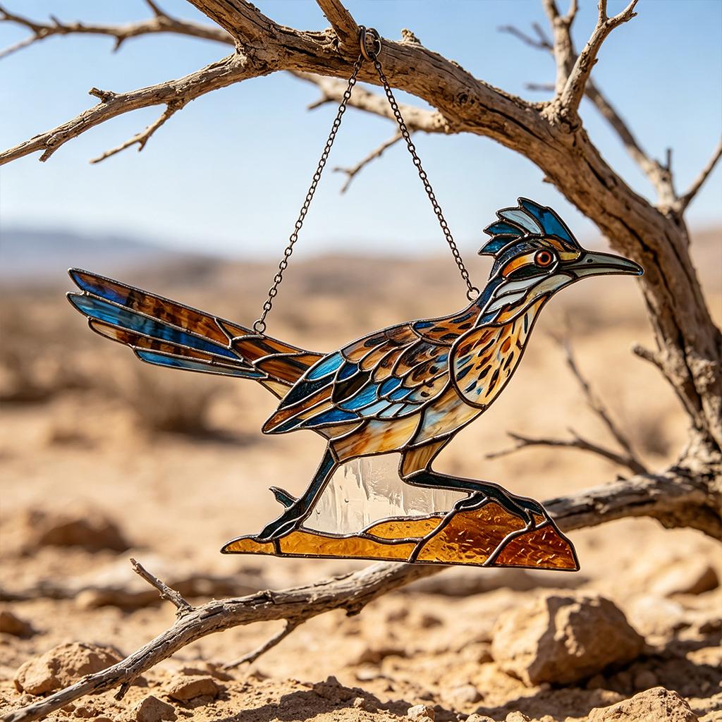 Roadrunner Glass Suncatcher with Display Options