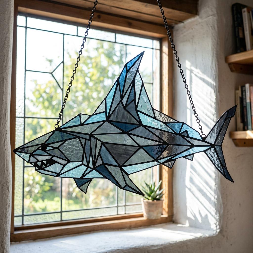 Geometric Shark Glass Suncatcher
