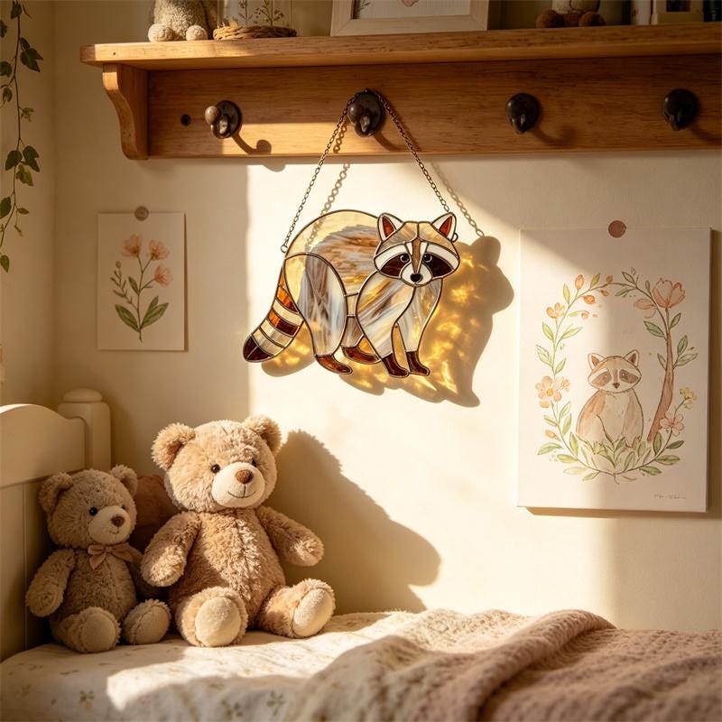Woodland Raccoon Glass Suncatcher