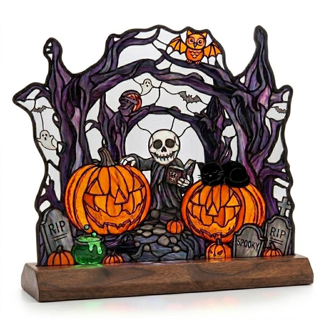 Spellbook Skeleton Glass Decor