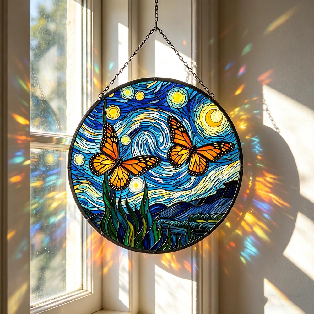 Starry Night Butterfly Glass Suncatcher
