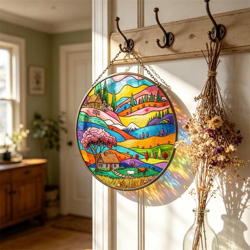 Countryside Landscape Glass Suncatcher