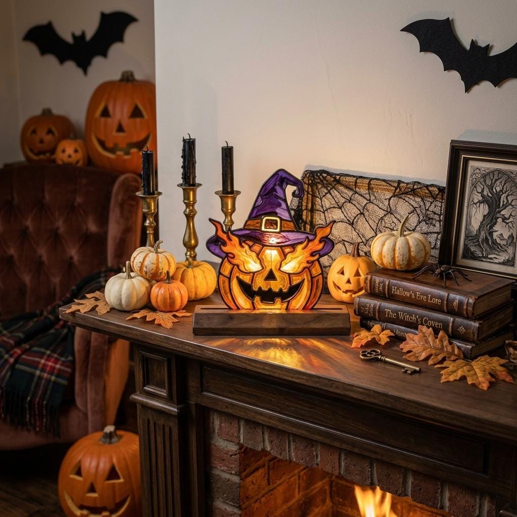 Witch Hat Pumpkin Glass Decor