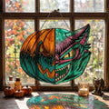 Split-Face Pumpkin Cat Glass Suncatcher