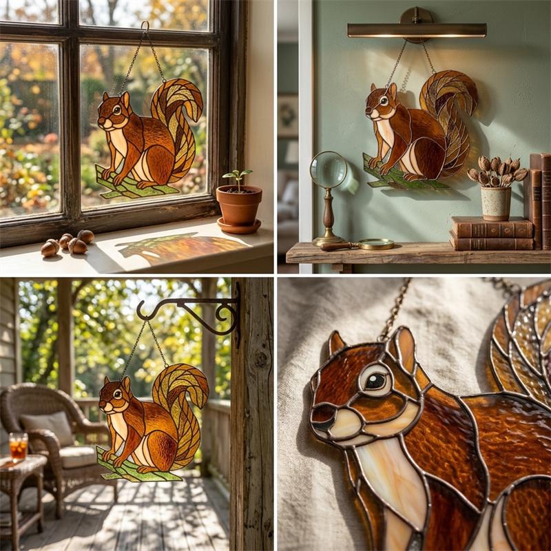 Squirrel Glass Wall Hanging