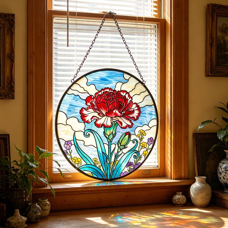 Red Carnation Glass Suncatcher