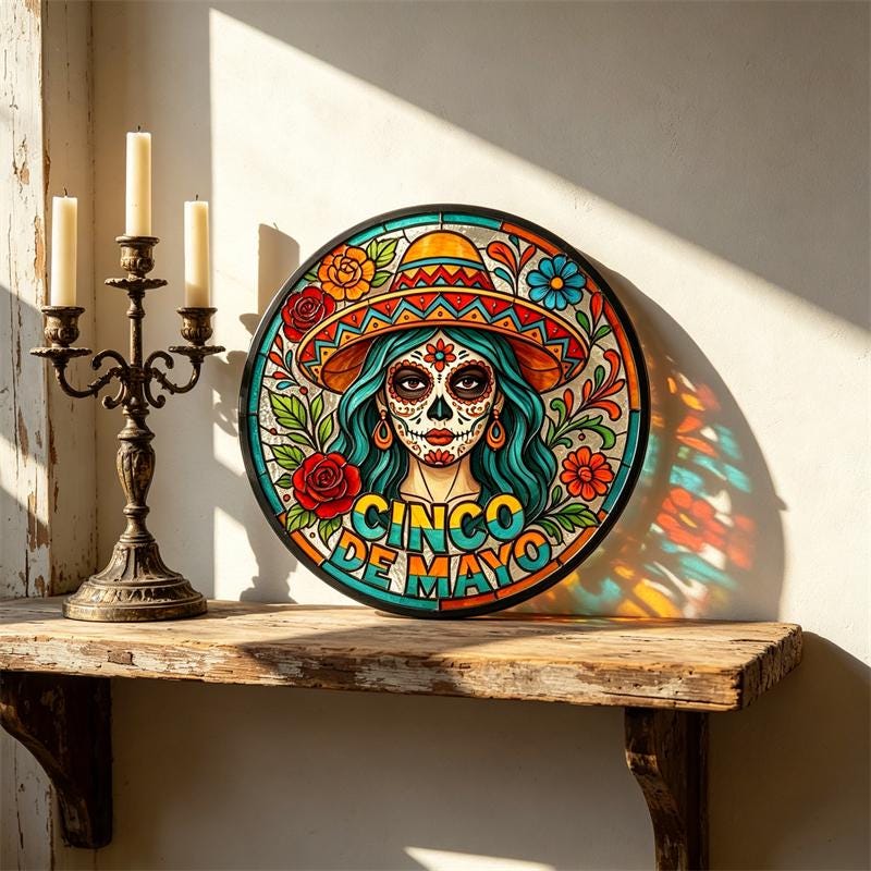 Floral Sugar Skull Glass Art