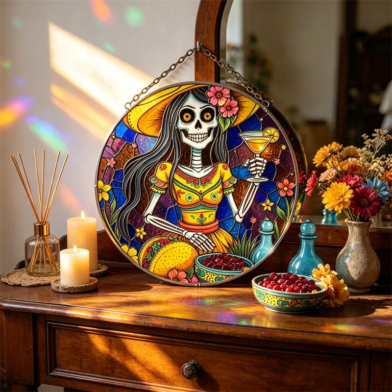 Margarita Sugar Skull Glass Art