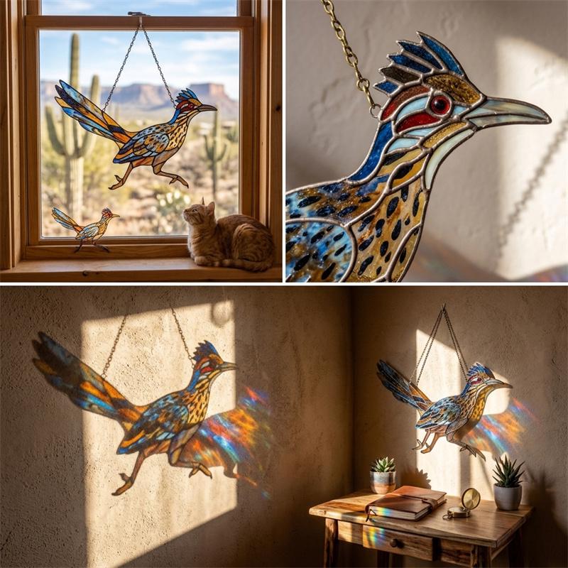 Desert Roadrunner Glass Suncatcher