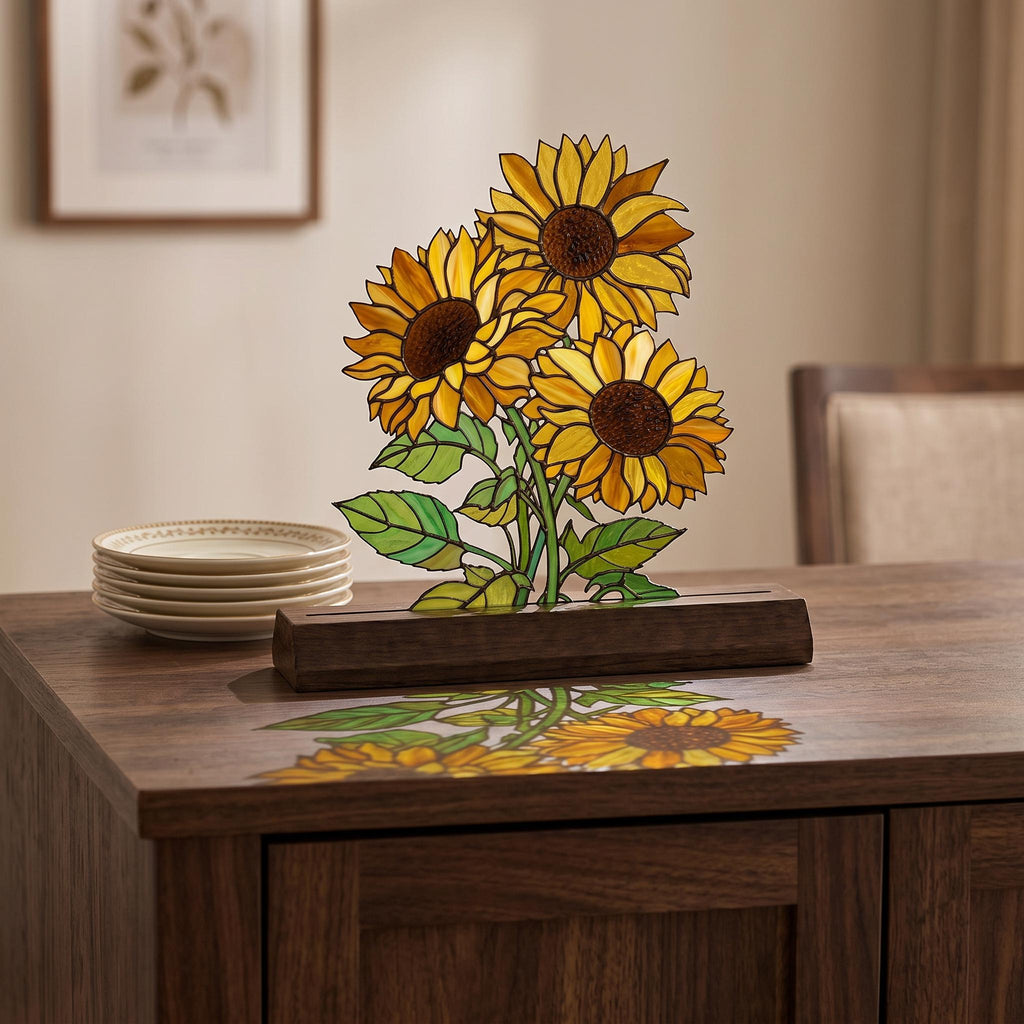 Sunflower Bouquet Glass Decor