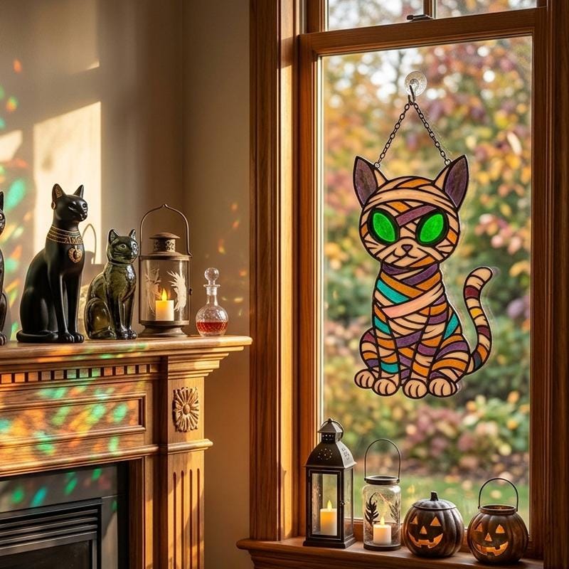 Mummy Cat Glass Suncatcher