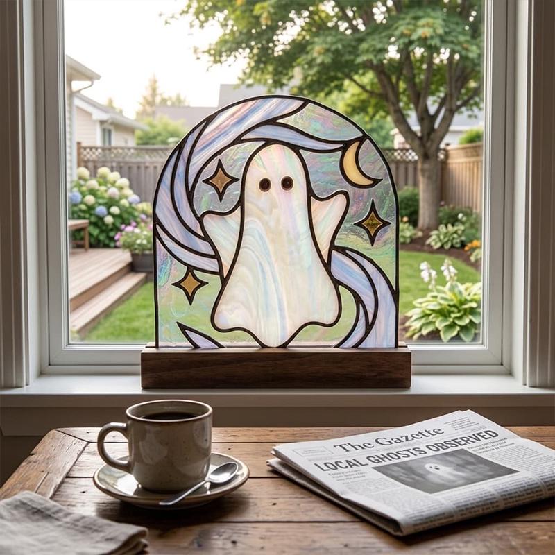 Moon and Stars Ghost Glass Suncatcher