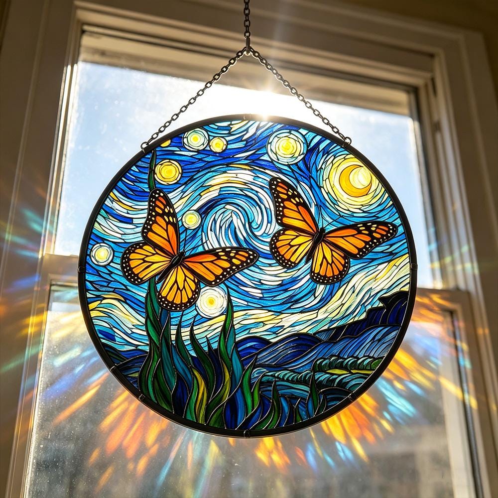 Starry Night Butterfly Glass Suncatcher