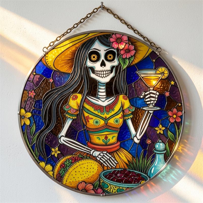 Margarita Sugar Skull Glass Art