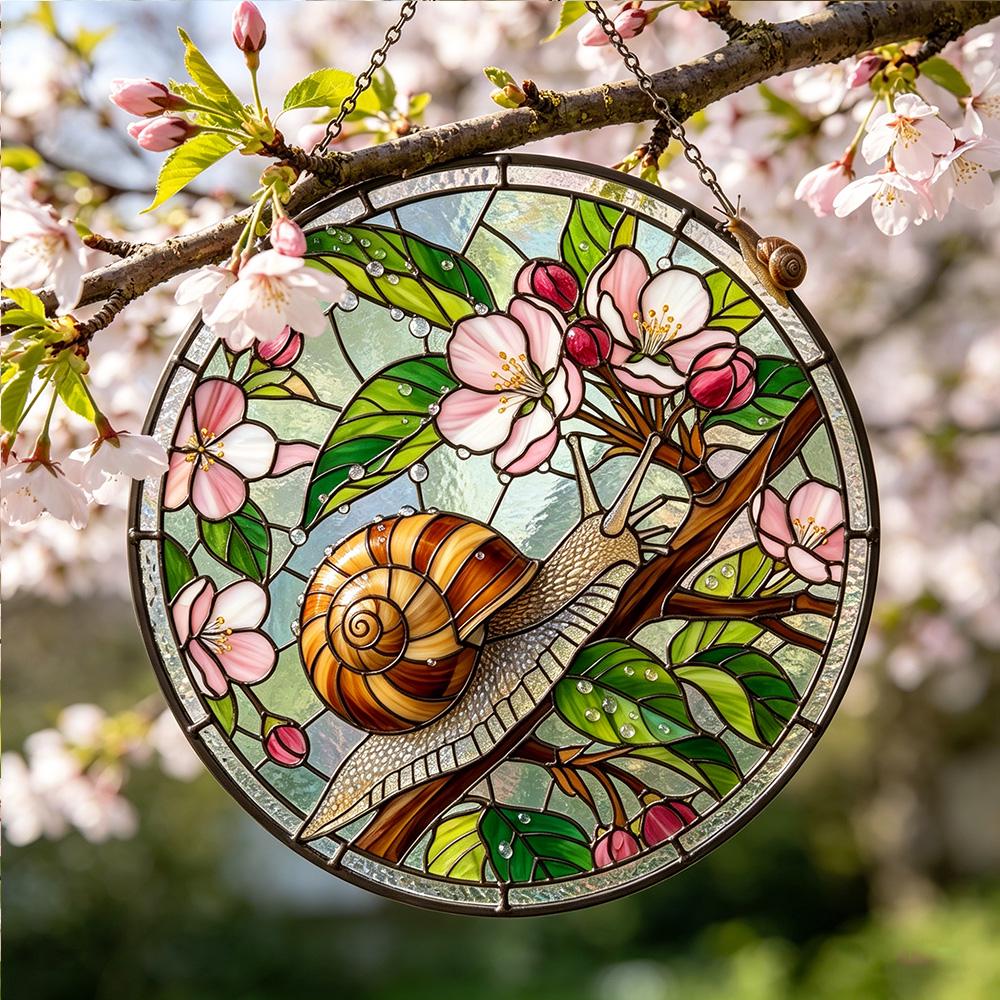 Snail Cherry Blossom Glass Suncatcher