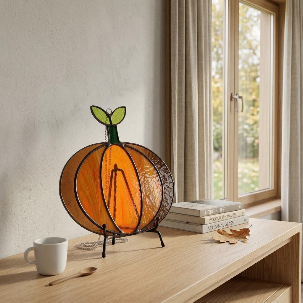Orange Harvest Pumpkin Glass Suncatcher