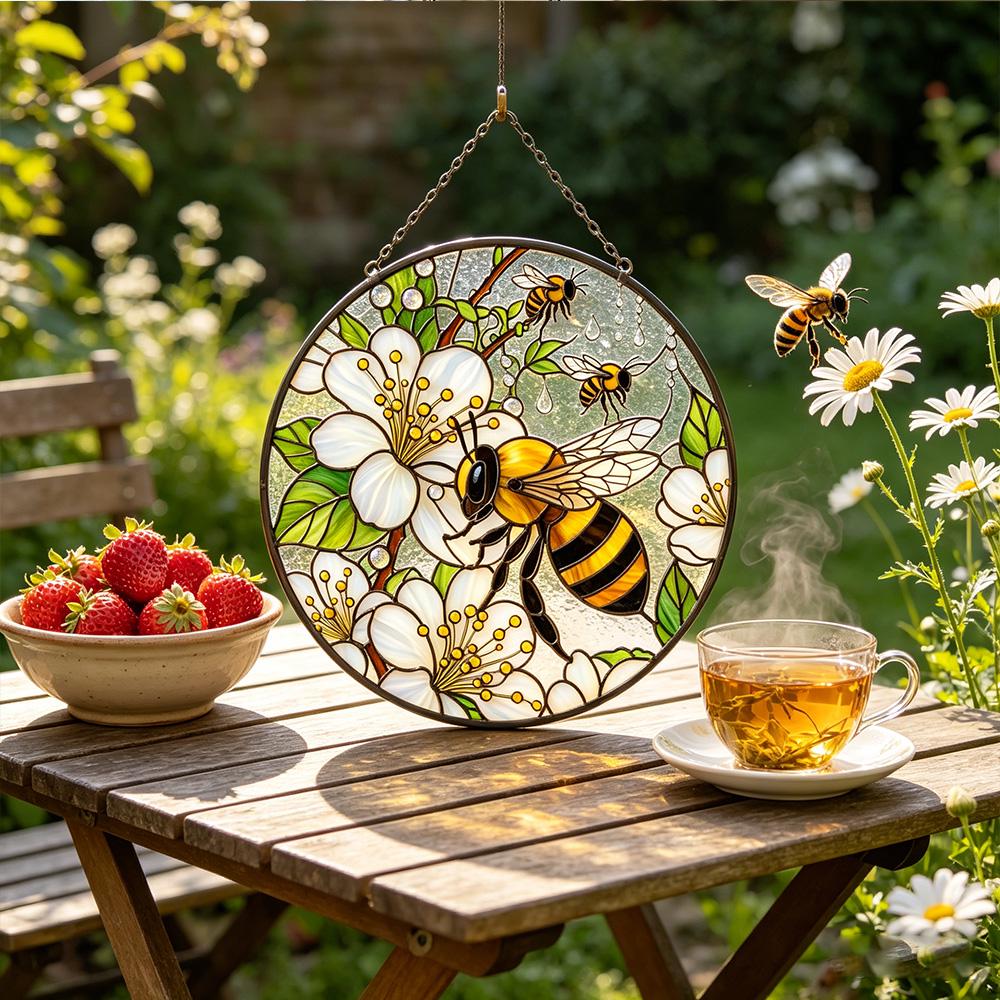 Floral Bee Glass Suncatcher