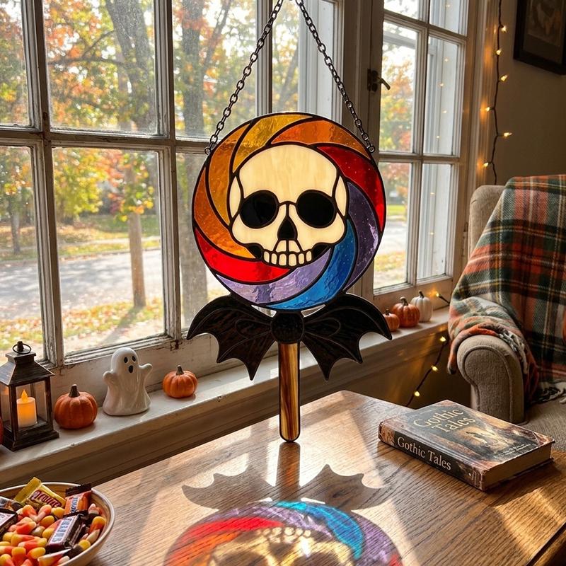 Skull Lollipop Glass Suncatcher