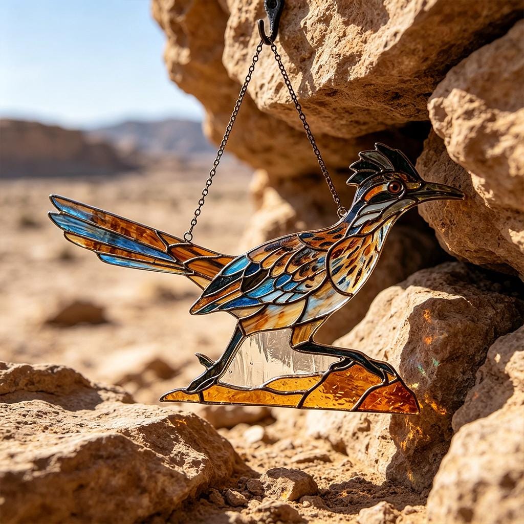 Roadrunner Glass Suncatcher with Display Options