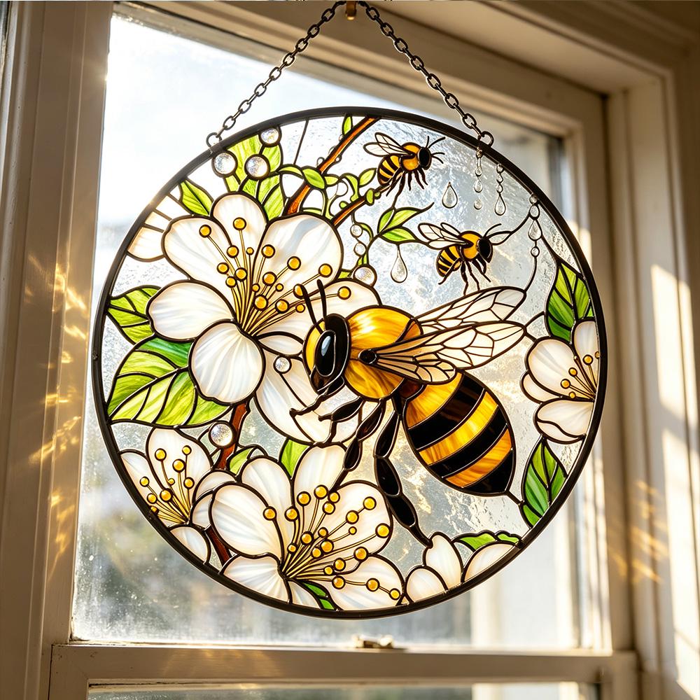Floral Bee Glass Suncatcher