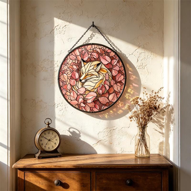 Floral Fox Glass Suncatcher
