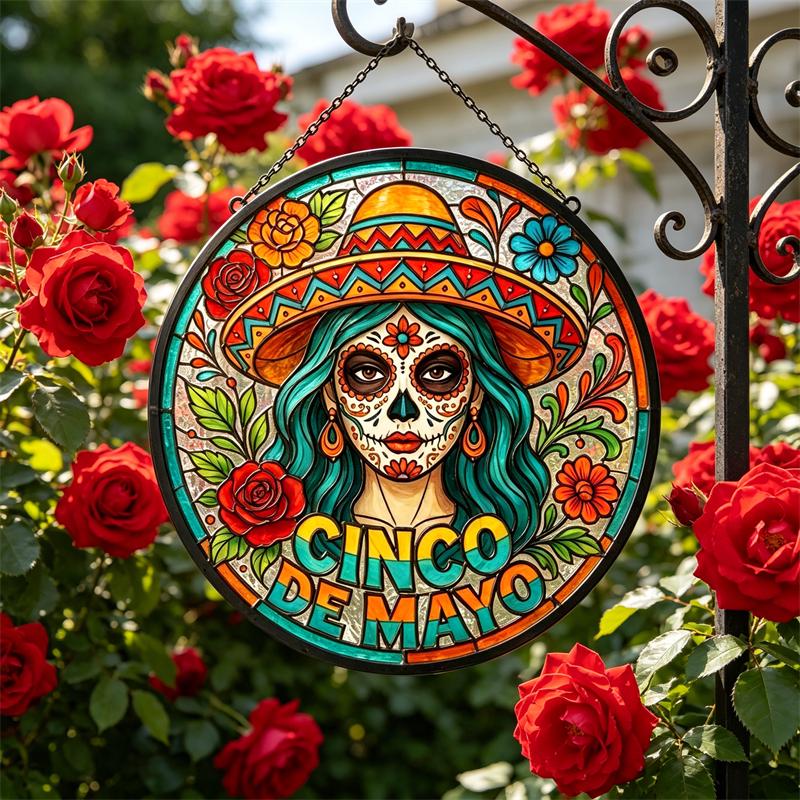 Floral Sugar Skull Glass Art