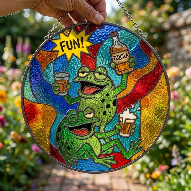 Tequila Party Frog Glass Suncatcher