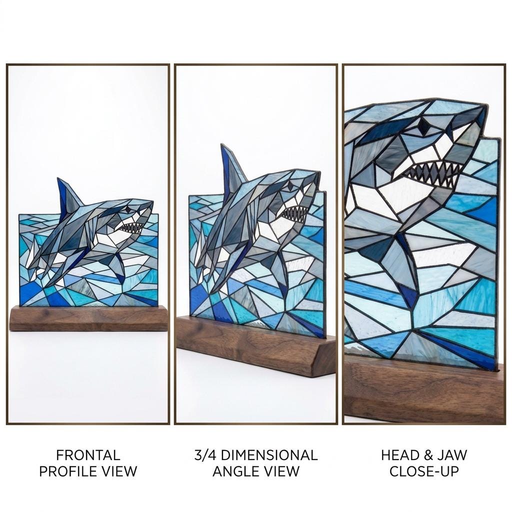 Shark and Ocean Waves Glass Decor