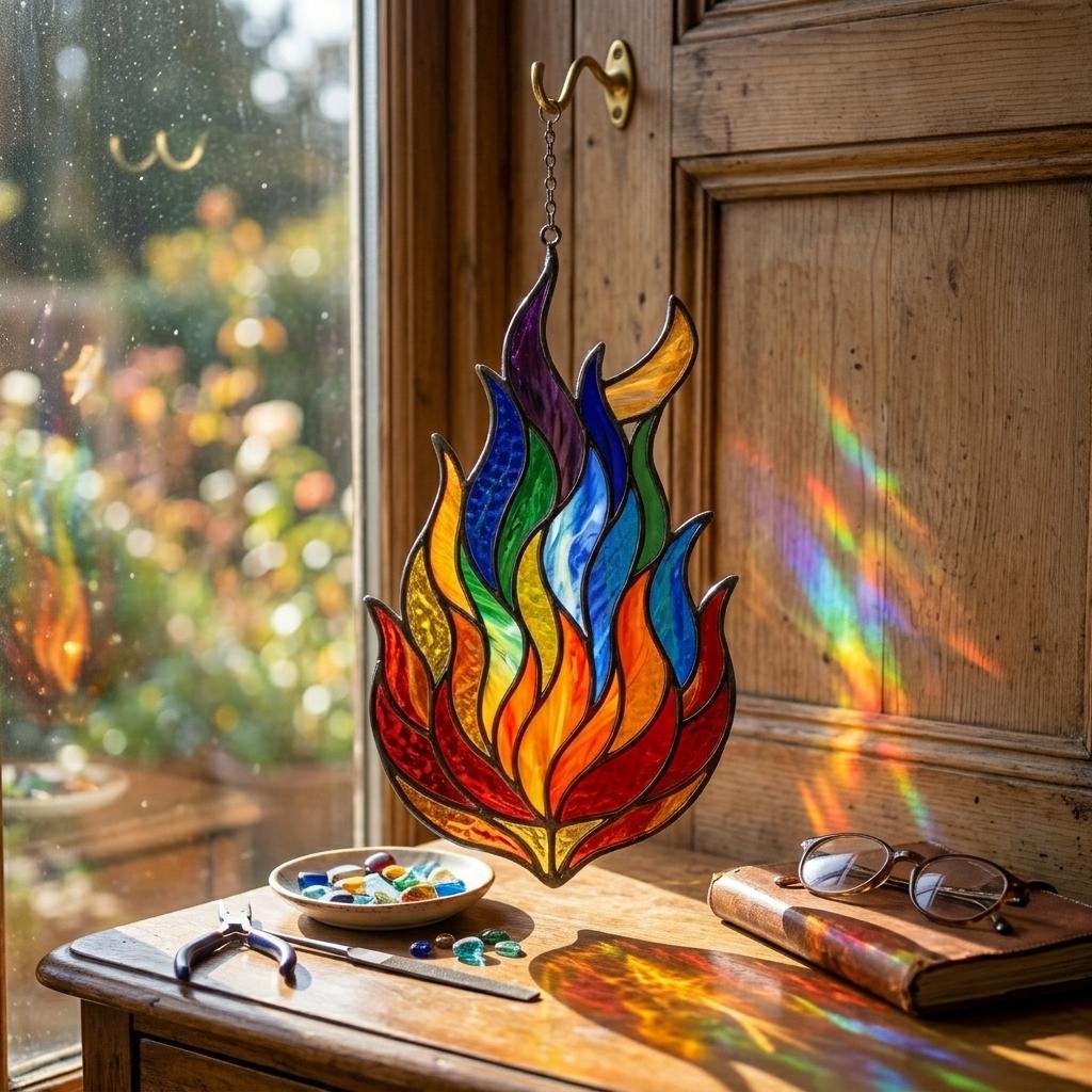 Rainbow Flame Glass Suncatcher