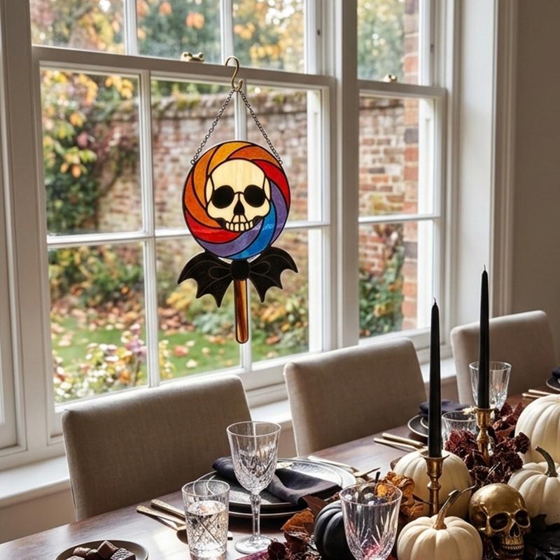 Skull Lollipop Glass Suncatcher