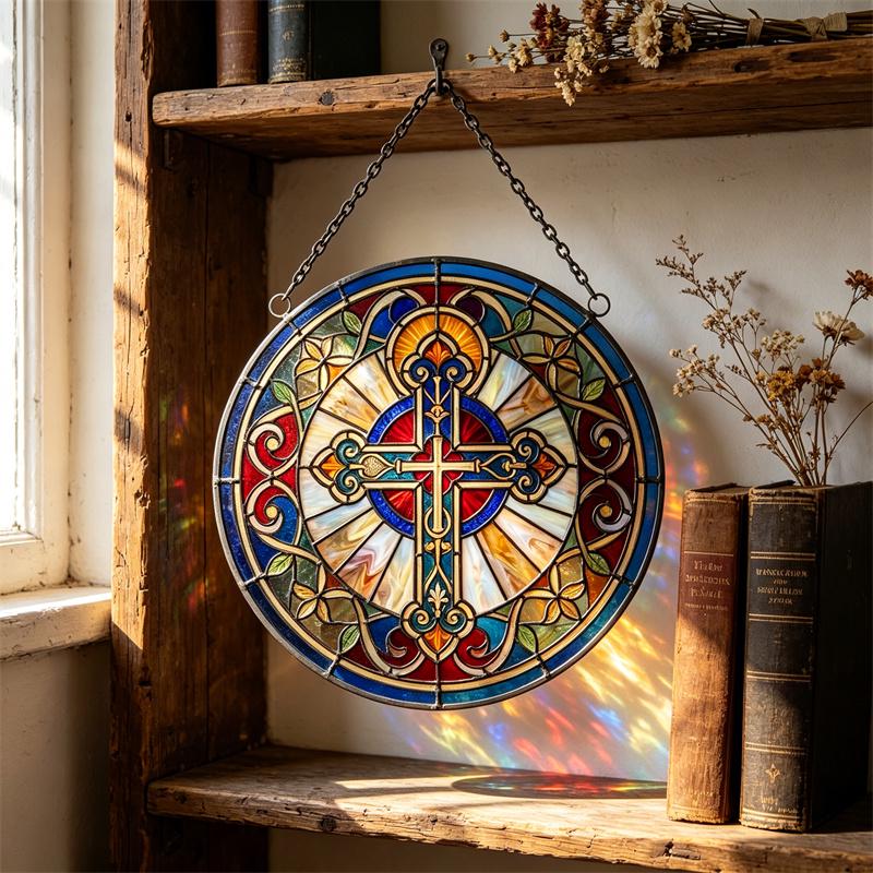 Christian Cross Glass Suncatcher