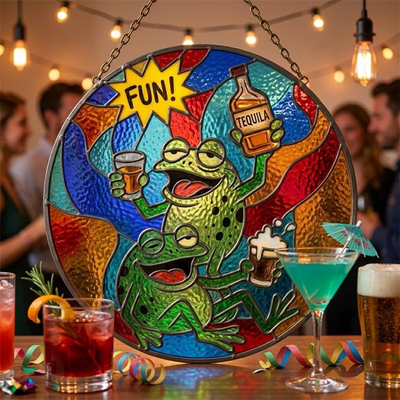 Tequila Party Frog Glass Suncatcher