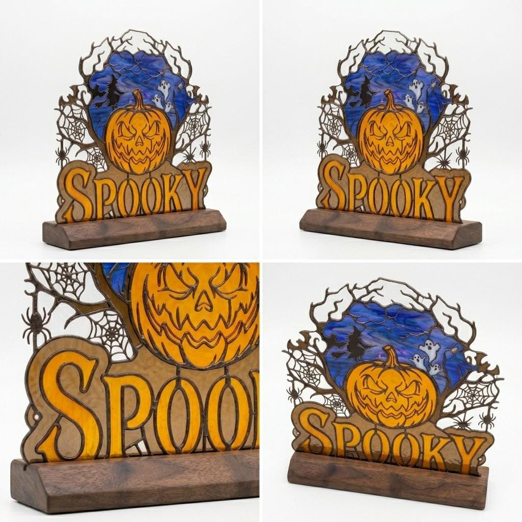 Witch and Ghost Pumpkin Glass Decor