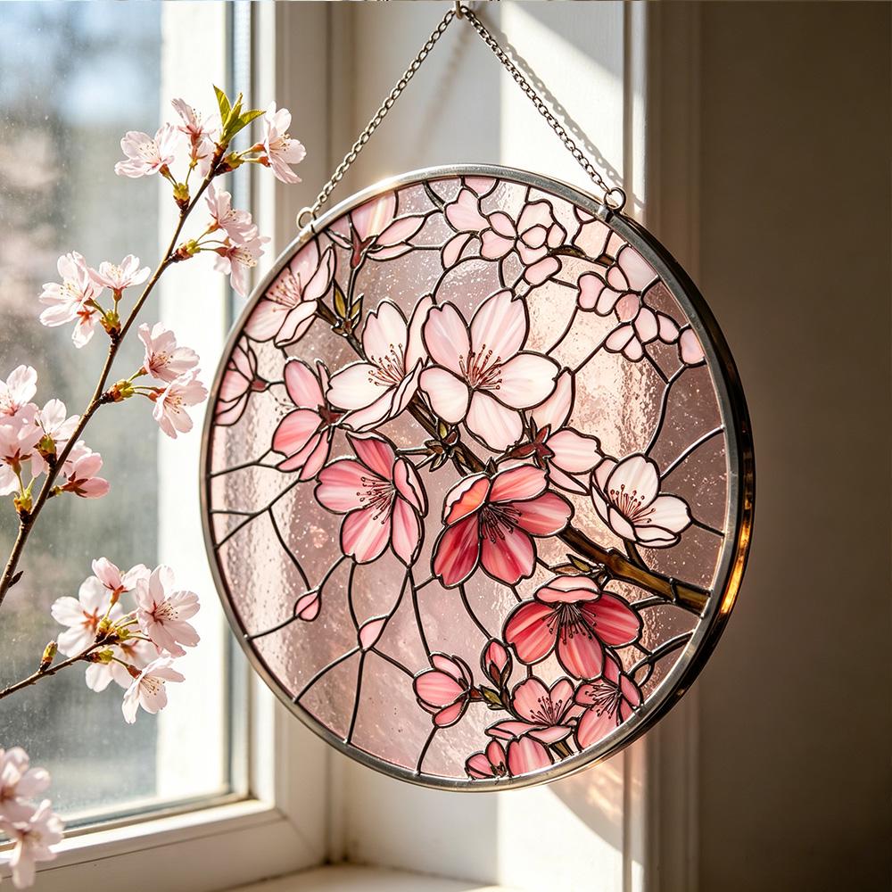 Cherry Blossom Glass Suncatcher