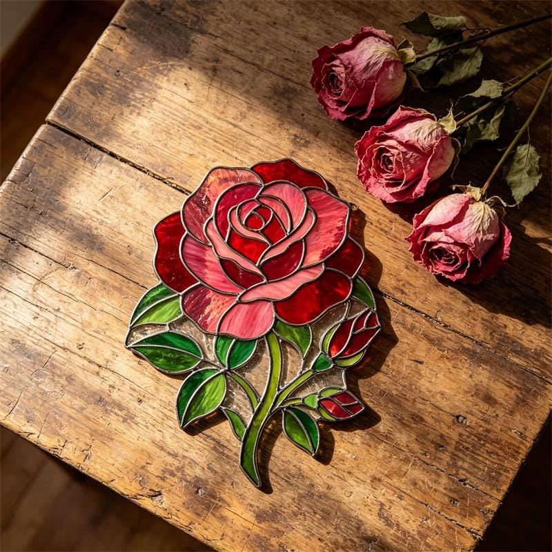 Red Rose Glass Suncatcher